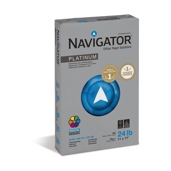 Soporcel North America Navigator NPL1724, PLATINUM PAPER, 99 BRIGHT, 24LB, 11 X 17, WHITE, 5PK SNANPL1724 - main